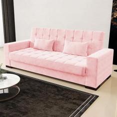 Imagem de Sofá Cama Decorativo 210cm Pés em Madeira Beesley Suede Rosa G19 - Gran Belo