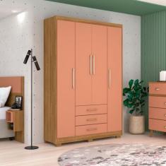 Imagem de Guarda Roupa 4 Portas 3 Gavetas Quarto Solteiro Nature Camarim Vila Ri