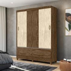 Imagem de Guarda Roupa Casal 3 Portas Deslizantes Com 2 Gavetas Castanho Wood /