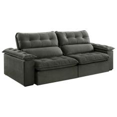 Imagem de Sofá 5 Lugares Retrátil e Reclinável Jobi Veludo Cinza 297 cm