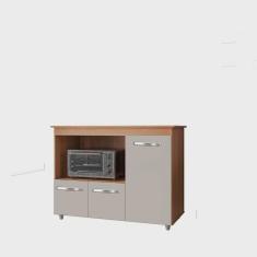 Imagem de Armário Balcão Multiuso Cozinha Micro-ondas Forno Liza Cor Savana Off White Moblis