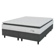 Imagem de Cama Box Colchão Casal Queen Molas Ensacadas City Pillow Top 158x61cm Hellen Branco/preto Branco/pre
