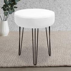 Imagem de Banqueta Puff Jullia Luxo 55cm Industrial Ferro Preto Sintético Branco - Ahazzo Móveis