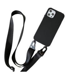 Imagem de Capa de silicone fosco com alça de colar crossbody para iPhone 15 14 Pro Max 11 12 13 Mini XR X XS 7 8 Plus SE Capa à prova de choque, preta, para iPhone 14 ProMax