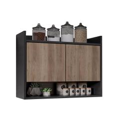 Imagem de Armário De Cozinha Aéreo 70,5 Cm 2p Com Nicho Colin M12 - D'rossi Cor Preto E Freijó