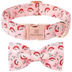 Imagem de Coleira Maca Bates Natal Papai Noel com gravata borboleta para cães gravata borboleta ajustável coleiras rosa breakaway acessórios presente de aniversário para meninas pequenas, médias, grandes, GG,