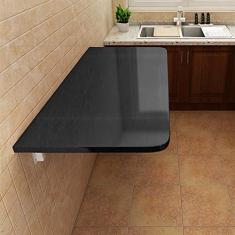 Imagem de Mesa plegable montada en la pared, con estantes, escritorio para computadora colgante de hoja abatible, mesas de aprendizaje de estantería de madera plegables, negro (90x40cm/35x16