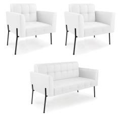 Imagem de Sofá Namoradeira E 2 Poltronas Pé De Ferro Preto Elisa Corino Branco D03 - D`rossi