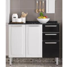 Imagem de Balcão 105cm 3 Portas 2 Gavetas com Tampo Luce Itatiaia Branco/Preto