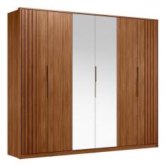 Imagem de Guarda Roupa Casal Atrice Ripado 6 Portas com 2 Espelhos - Demartêz Nogueira Touch
