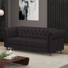 Imagem de Sofá Living Sala de Estar Stanford Chesterfield 2 Lugares 180cm Pés de Madeira Couro Borgonha G58 - Gran Belo