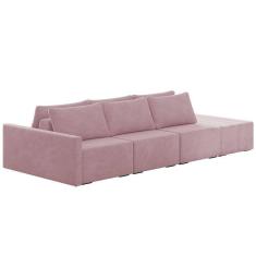 Imagem de Sofá Ilha Modular com Puff para Sala Living 342cm Georgia K04 Veludo Rosê - Mpozenato