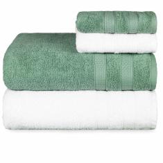 Imagem de Jogo De Toalhas Fio Penteado Extra Macia 4 Peças - Comfort - Verde + Branco