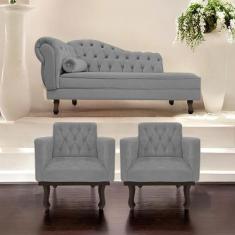 Imagem de Kit Diva Recamier Diana 140cm Lado Direito E 02 Poltronas Classic Sued