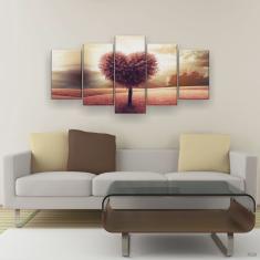 Imagem de Quadro Decorativo Árvore De Coração 5Pc 129X61 Sala Quarto