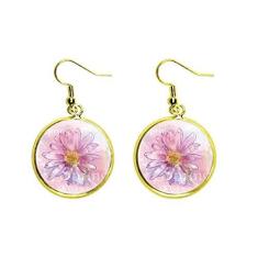 Imagem de Brinco feminino com pingente de flor de crisântemo em aquarela rosa