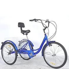 Imagem de Triciclo adulto de 61 cm para atividades ao ar livre, 3 rodas, 7 velocidades, três rodas, bicicleta Cruiser com cesta de compras e encosto de assento, pedal de ciclismo