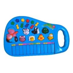 Imagem de Piano Teclado Musical Bichos Infantil Sons Eletronicos(Azul) - Dm Toys