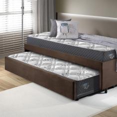 Imagem de Bicama Box Solteirão 96x203 Suede Marrom com Dois Colchões Adapto Molas Ensacadas Ecoflex