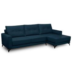 Imagem de Sofá 4 Lugares Com Chaise Direito 265cm Soreh F05 Veludo Azul - Mpozenato