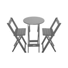 Imagem de Conjunto Bistrô Mesa Dobrável de Madeira Redonda com 2 Banquetas Preta - Tarimatã