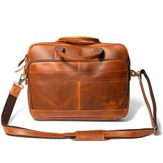 Imagem de Bolsa mensageiro feita à mão de couro de flor integral com alça | Bolsa para laptop, pasta e bolsa carteiro da Northridge Leather (Tan), Marrom