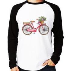 Imagem de Camiseta Raglan Bicicleta Vintage Romântica Manga Longa - Foca Na Moda