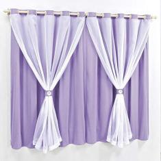 Imagem de Cortina 3 Mts Sala Quarto Malha com Voal Trilho Suisso Baratissima Lilás