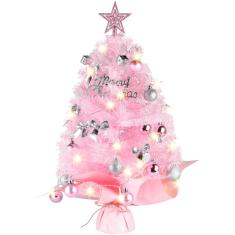 Imagem de Árvore de Natal Migaven 60cm com luzes e enfeites em pvc rosa