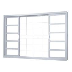 Imagem de Janela de Correr em Aço Alterosa 4 Folhas 2 Fixas com Grade Central Quadriculada sem Basculante MGM Minas Sul 1,00mx1,50mx6,5cm - Requadro 65mm Branco
