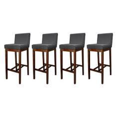 Imagem de Kit 4 Banquetas Alta com Encosto Estofado Lisboa Madeira Capuccino Suede Cinza CCS