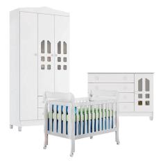 Imagem de Quarto De Bebê New Selena 3 Portas Com Berço Lila E Cômoda Gran Selena Branco Brilho