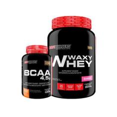 Imagem de Kit Whey Protein Waxy Whey 900G Morango + Bcaa 100G - Bodybuilders