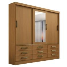 Imagem de Guarda Roupa Casal com Espelho 3 Portas 9 Gavetas - Meridian -Cinamomo - Móveis D`Doro