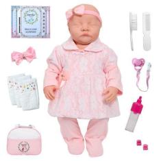 Imagem de Boneca Reborn Realista Olhos Fechados Fofinha 17 Acessórios - Cegonha