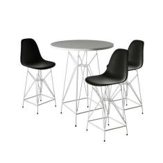 Imagem de Jogo Mesa Bistrô Eames Branca 60cm 3 Banquetas Preta Base Ferro Branco