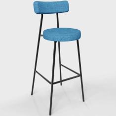 Imagem de Banqueta Alta Bar Cozinha Sala de Jantar Estrutura em Aço Milão L02 Linho Azul - Lyam Decor