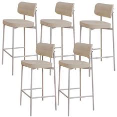 Imagem de Kit 05 Banquetas Alta Bar Cozinha Sala De Jantar Aço Branco Kaira C01 