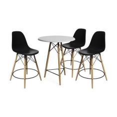 Imagem de Conjunto Bistrô Eames Eiffel Mesa Branca com 3 Banquetas Pretas de Mad