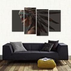 Imagem de Quadro Índio Americano Artístico Sala Em Tecido 4 Peças 1
