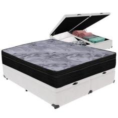 Imagem de Cama Box Baú Branco e Colchão Airtech Pampa Molas ensacadas Queen Orto
