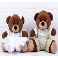 Imagem de CASAL DE URSOS PAJEM CAQUI DAMINHA BRANCA PADRAO - PELUCIA 26cm - CKD 