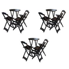 Imagem de Kit 3 Conjuntos De Mesa Bistrô Dobraveis Em Madeira Padrão Com 3 Banquetas Altas - Tabaco - Marrom