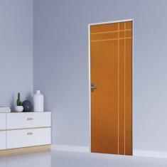 Imagem de Kit Porta de Madeira Decorada 215x85cm com Batente de Aço 06cm Mantiqueira MGM Mogno