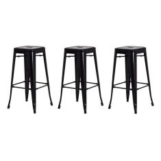 Imagem de Kit 3 Banquetas Tolix Iron Design Industrial Preta 76 cm Aço Cozinha Bar Bistrô Bancada