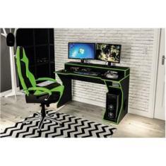 Imagem de Mesa Gamer Fremont para 2 Monitores Preto e Verde  Politorno