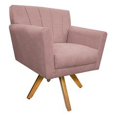 Imagem de Poltrona Laura Base Giratória de Madeira Suede Rosê - ADJ Decor