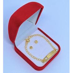 Imagem de Kit Pulseira Infantil Para Crianças Bêbe Placa Coração Vazado + Par De