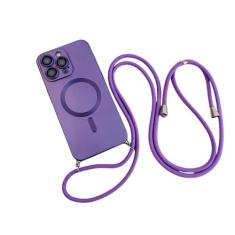 Imagem de Capa magnética de cordão crossbody para iPhone 15 14 13 12 11 Pro Max Plus X XS XR Capa de proteção de câmera de TPU macio, roxo escuro, para iPhone X ou XS