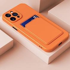 Imagem de Capa de telefone com suporte para bolsa de cartão para iPhone 15 14 13 12 11 Pro Max Mini XS XR 7 8 Plus TPU carteira macia à prova de choque, laranja, para iPhone 13 Pro